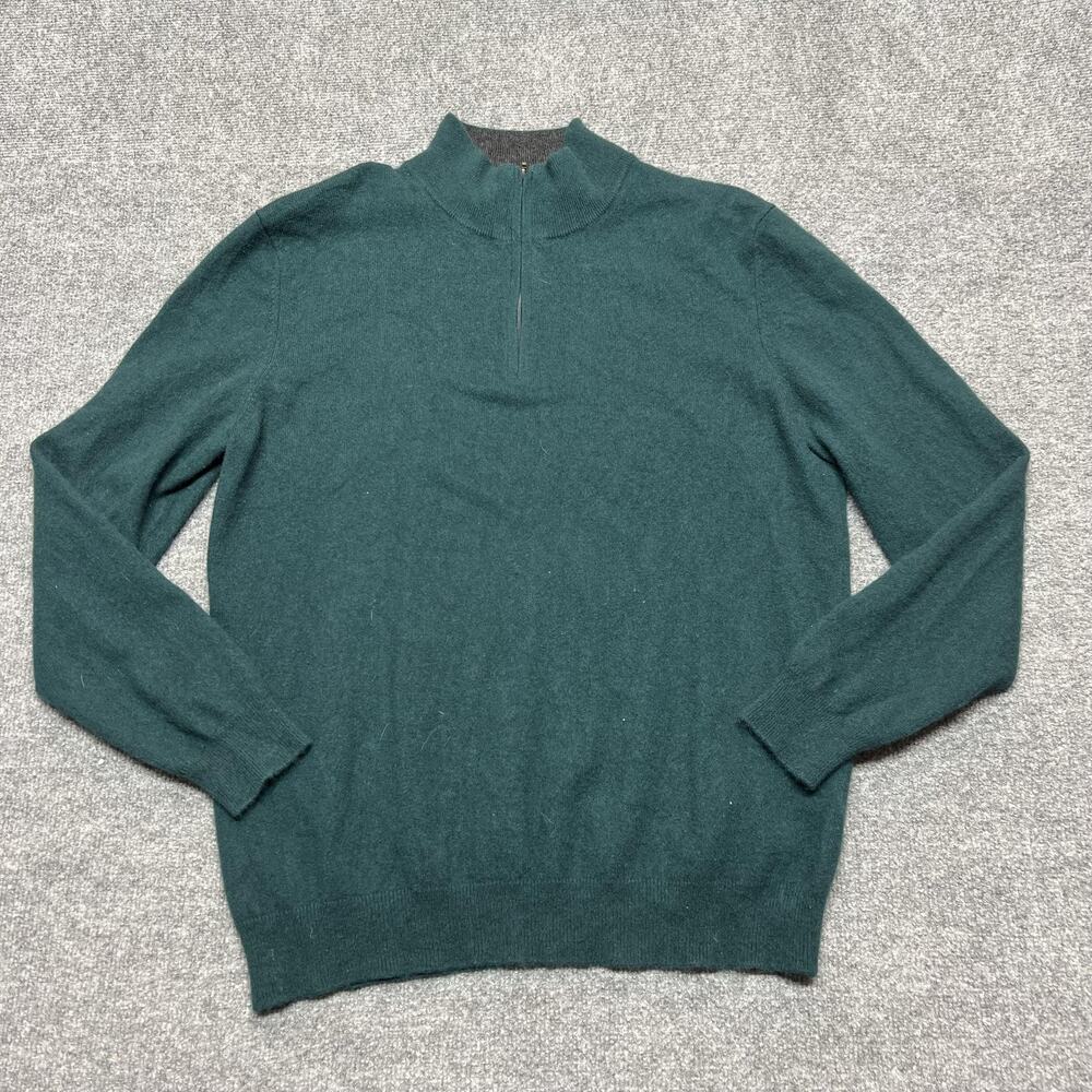 Club Room Luxury Sweater Mens XL Green 100% Cashmere 1/4 Zip Mock Neck Pullover